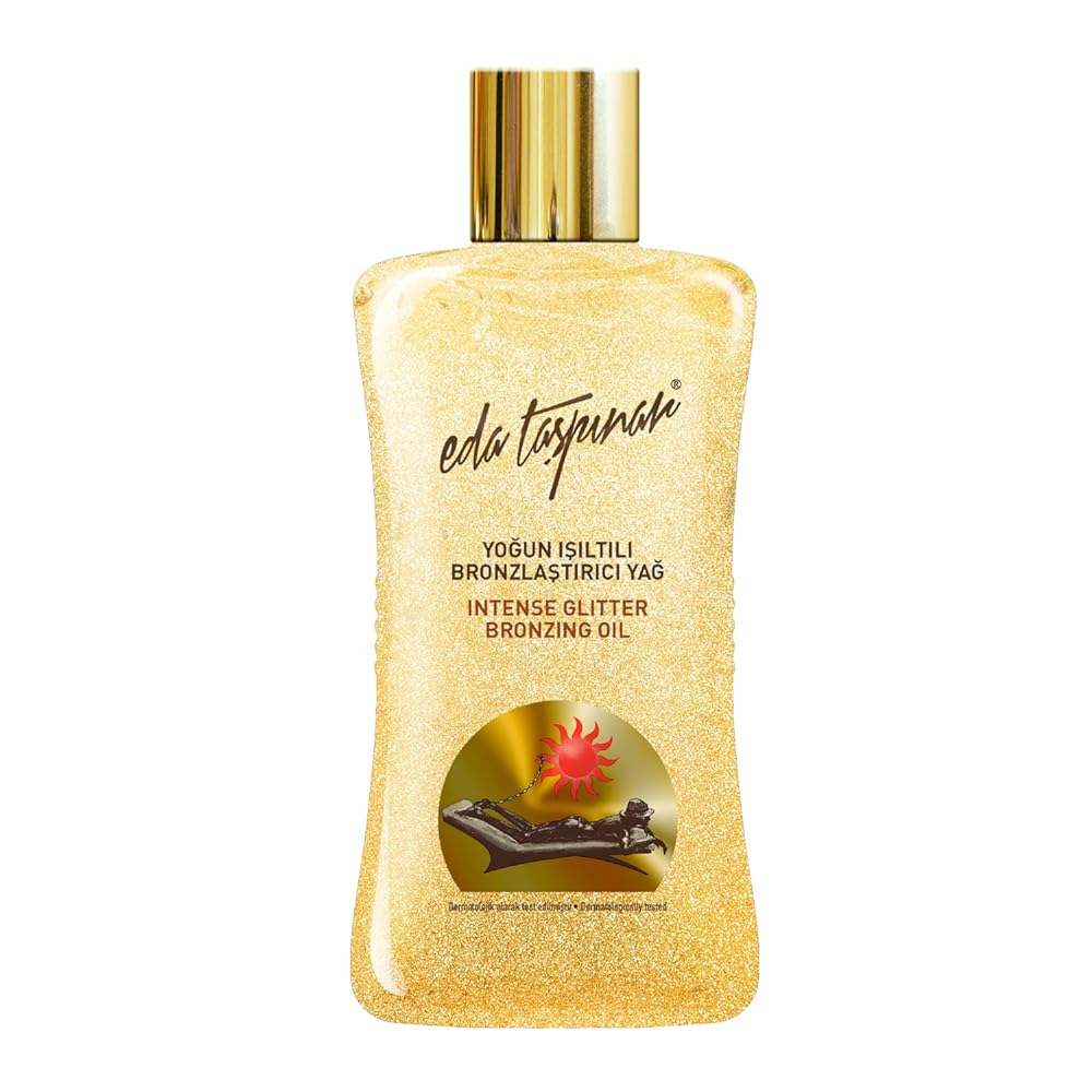 Eda Taspinar Bronze Intense Glitter Tanning Oil for Sparkly Dark Mediterranean Tan, All Eyes On You! SPF 0, 200 ml (6.8 oz), 1 Pack
