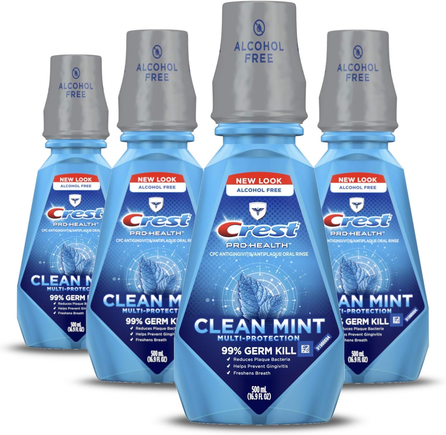 Crest Pro-Health Multi-Protection Mouthwash, CPC Antigingivitis/Antiplaque Mouthwash, Clean Mint, 500 mL (16.9 Fl Oz ), Pack of 4