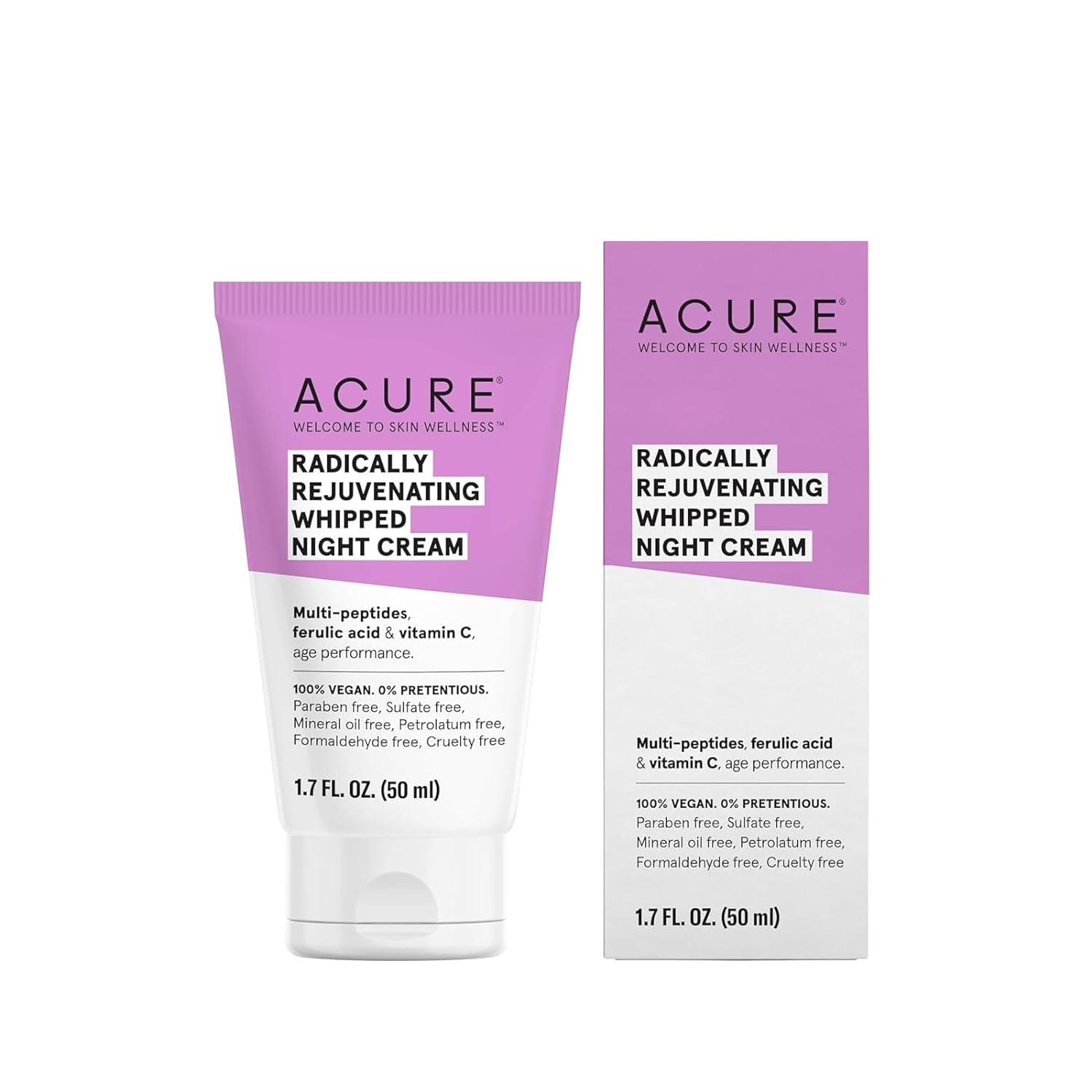 ACURE Radically Rejuvenating Whipped Night Cream - Anti-Aging Support, Multi-Peptides, Ferulic Acid & Vitamin C - Ultimate Night Repair, Hydrate and Rejuvenate - Vegan Plant Based-Infused - 1.7 Fl Oz
