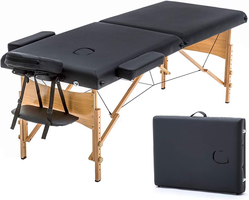 BestMassage Portable 84 Inches Long 28 Inchs Wide Hight Adjustable Table 2 Folding Massage Spa Facial Cradle Salon Bed W/Carry Case, 1 Count (Pack of 1), Black