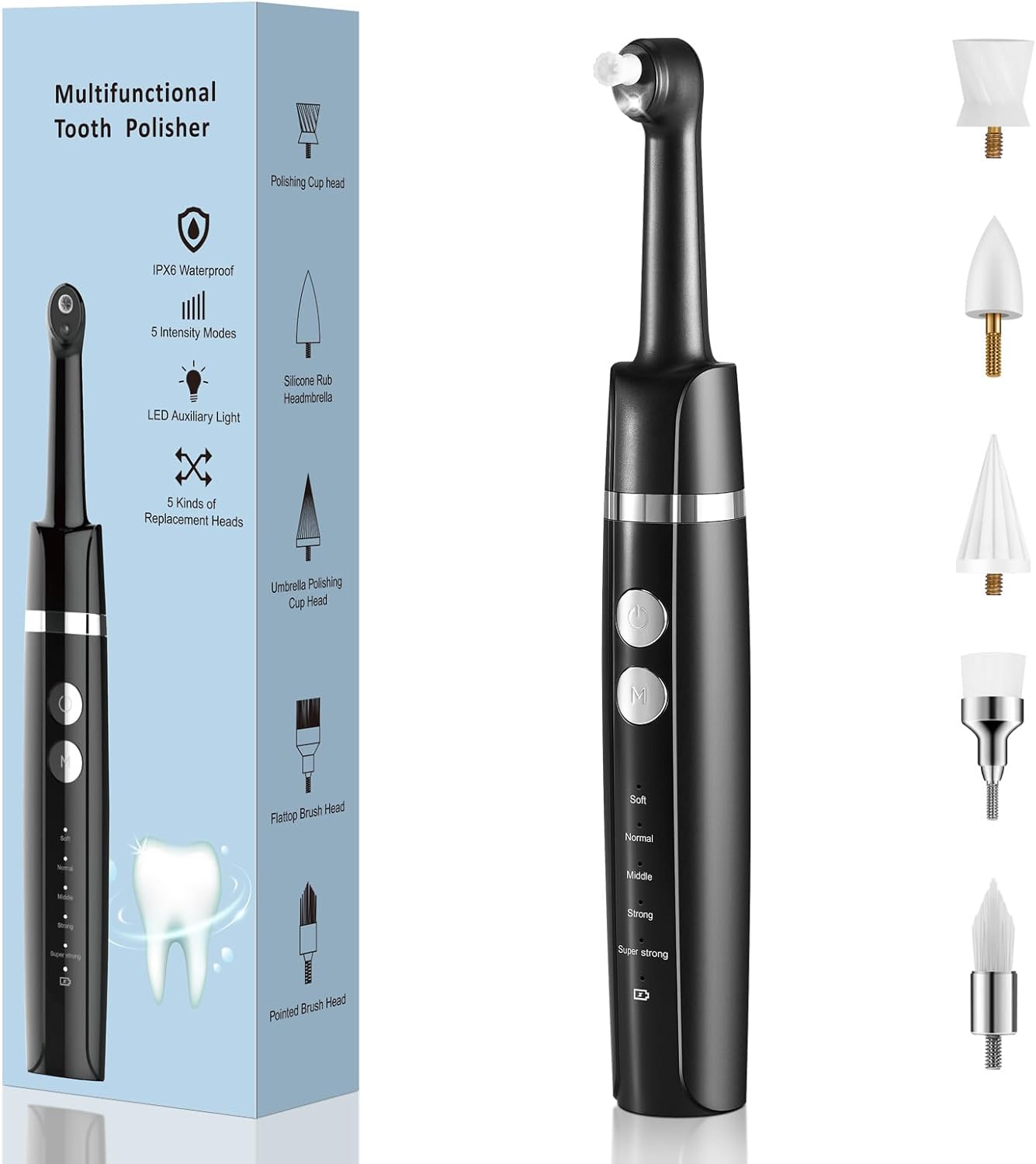 Barlisam Tooth Polisher, Rechargeable Dental Polisher for Teeth Cleaning and Whitening, Electric Dental Care Kit with 5 Multifunctional Brush Heads, 5 Speed Modes, and IPX6 Waterproof