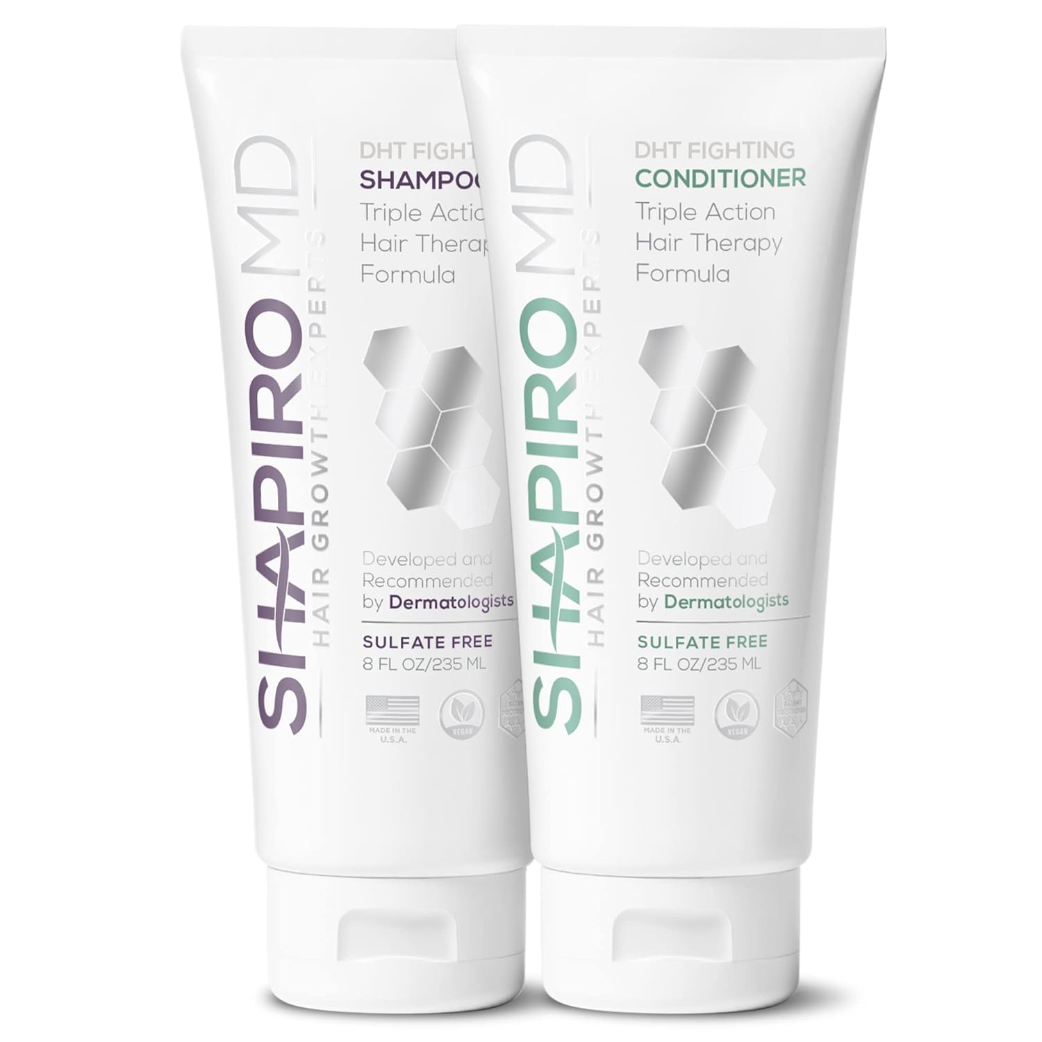 Hair Loss Shampoo and Conditioner | DHT Fighting Vegan Formula for Thinning Hair Developed by Dermatologists | Experience Healthier, Fuller & Thicker Looking Hair Ð Shapiro MD | 1-Month Supply