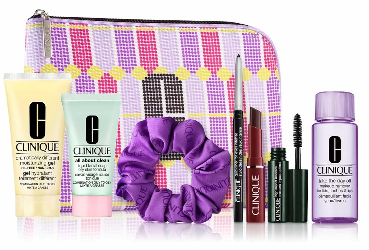 Clinique Spring 8-Piece Gift Ð Dry Skin Duo with Full Size Dramatically Different Moisturing Gel 1.7 Ounce and Black Honey Lipstick Trave size