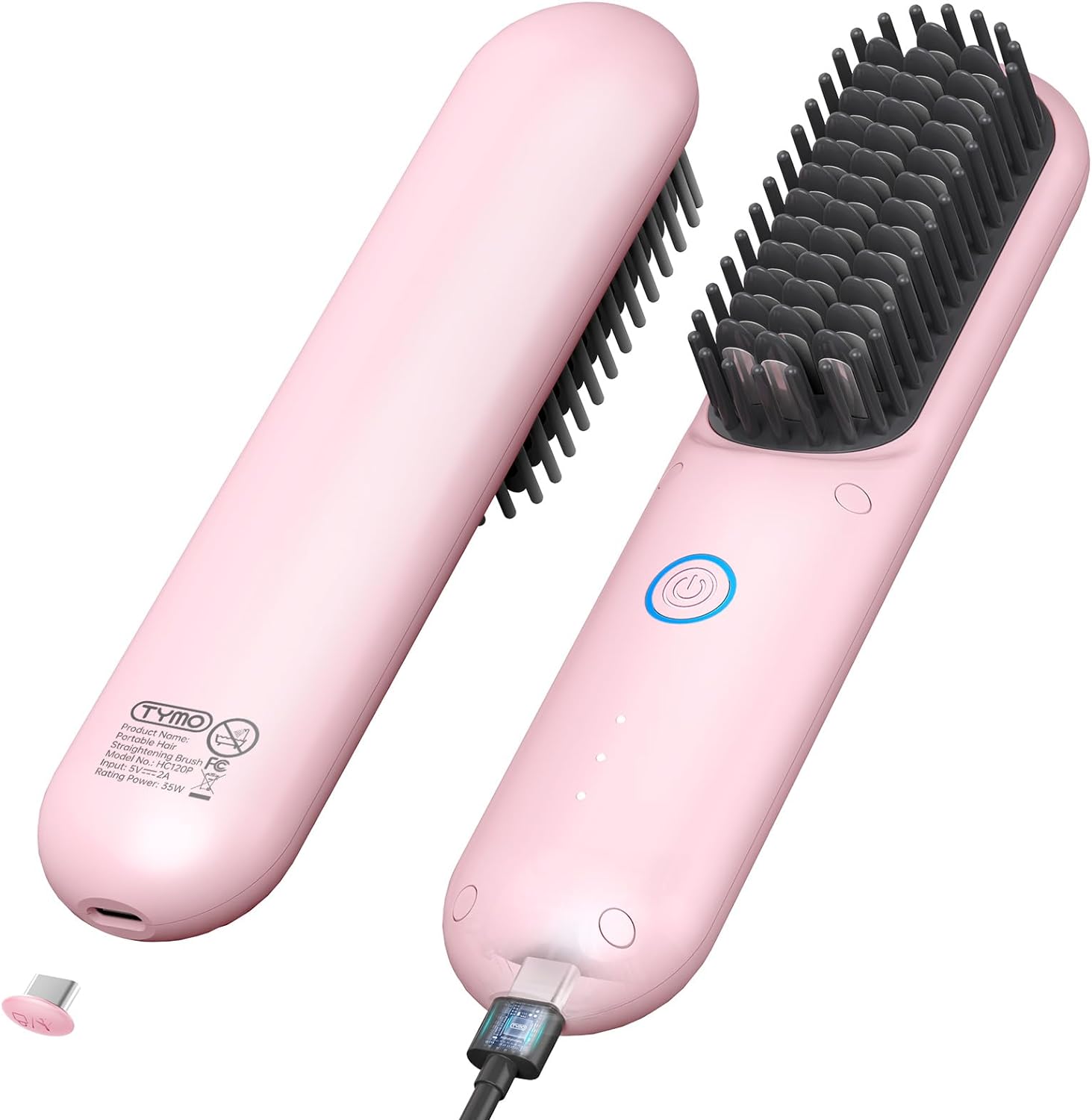 Cordless Hair Straightener Brush, TYMO Porta Straightening Brush for Women, Touch ups on-The-go Styling Hot Comb with Negative Ion, Lightweight & Mini Travel, USB Rechargeable