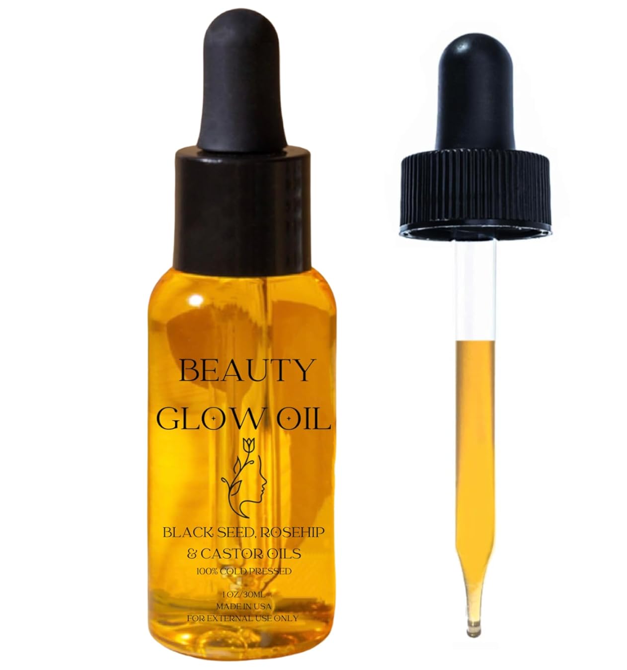 Black Seed Oil, Rosehip Oil, Castor Oil 100% Cold Pressed for Face Anti-Aging Miracle Facial Moisturizer Serum Natural Skincare Fortifying Hydrates Skin Moisturizing Beauty Glow Oil 1 Fl Oz/30mL