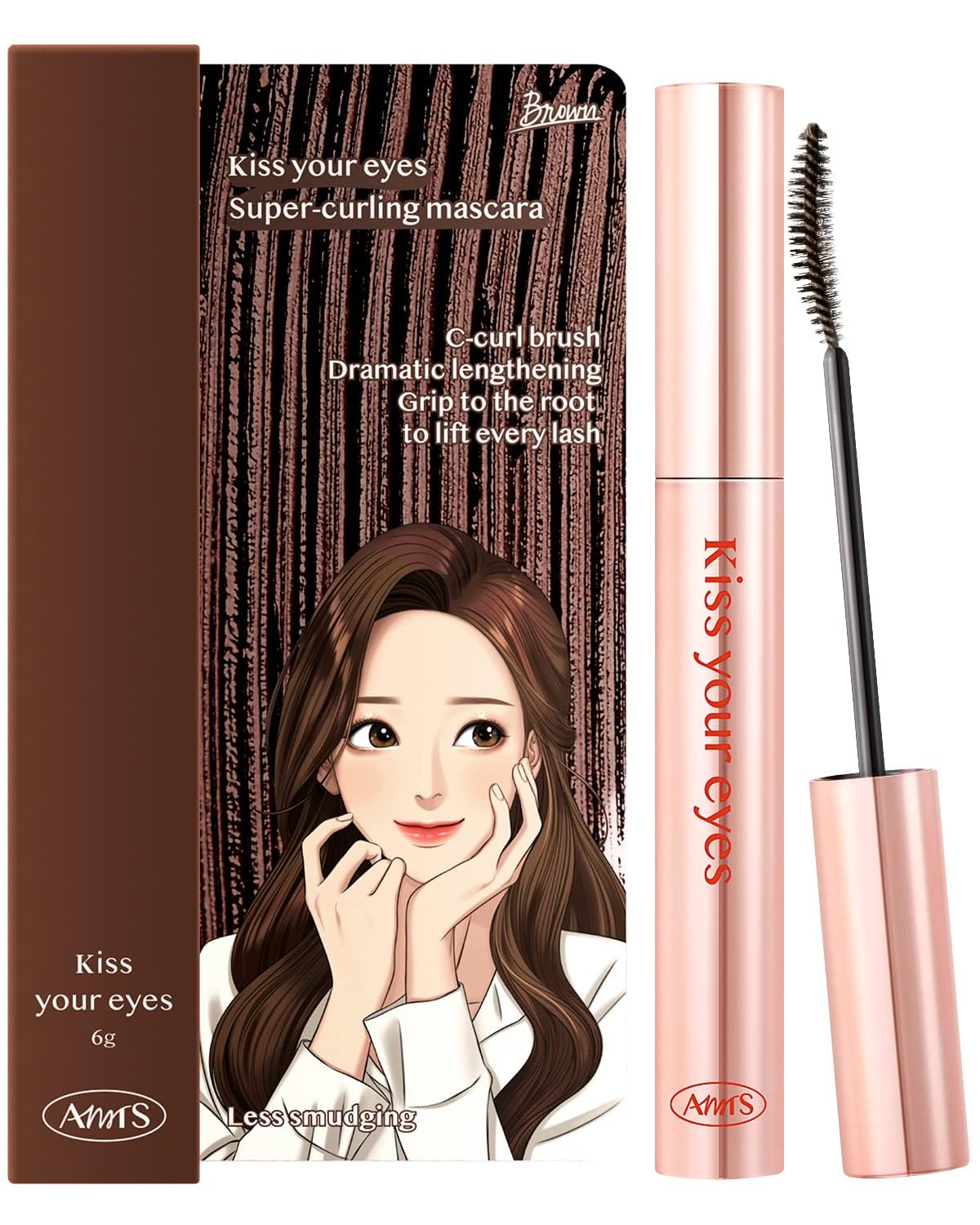 AMTS x Webtoon True Beauty, Natural Lengthening Brown Mascara Volume and Length, Tubing Mascara Waterproof, Lash Extension, No Smudge, No Flaking, Korean Makeup Kbeauty Kdrama