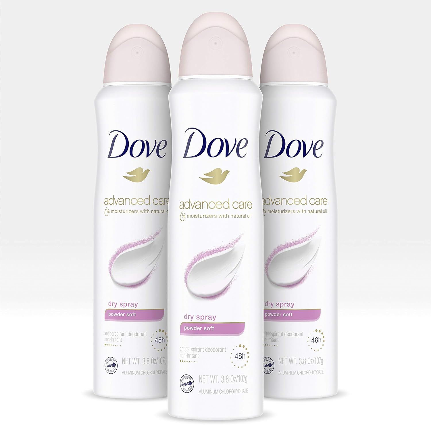 Dove Advanced Care Dry Spray Antiperspirant Deodorant for Women, Powder Soft, for 48 Hour Protection And Soft And Comfortable Underarms, 3.8 Ounce (Pack of 3)